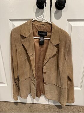 Brandon Thomas Suede Button-Front Blazer in Light Tan